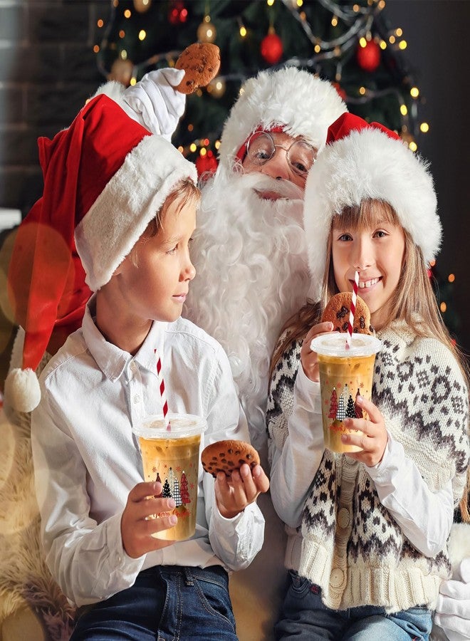 JarThenaAMCS أكواب بلاستيكية شفافة من JarThenaAMCS، 50 قطعة، بأغطية وماصات، بتصميمات حمراء وسوداء، وشجرة عيد الميلاد، وندفة ثلج، ونقشة مربعات، سعة 12 أونصة، للاستخدام مرة واحدة، مثالية لحفلات عيد الميلاد. - Image 5